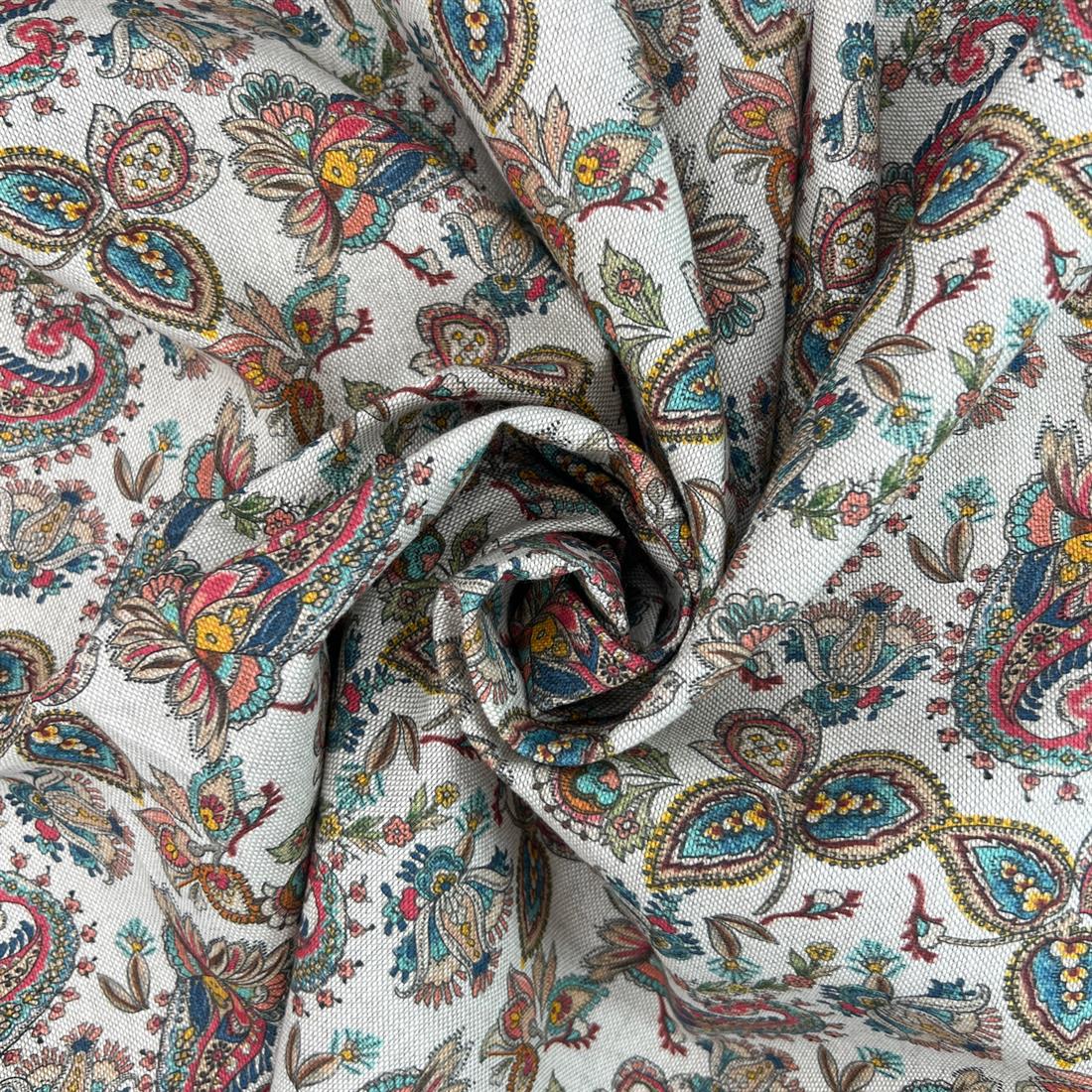 Natural Jacobean Flowers Printed Digital Canvas Fabric