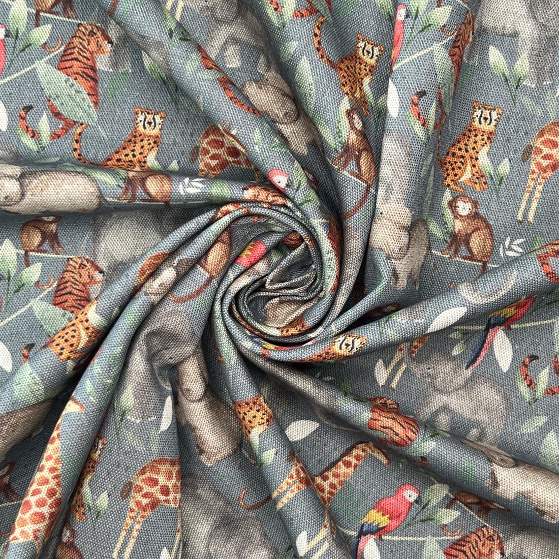 Grey In The Rainforest Steel Printed Pure Panama Fabric