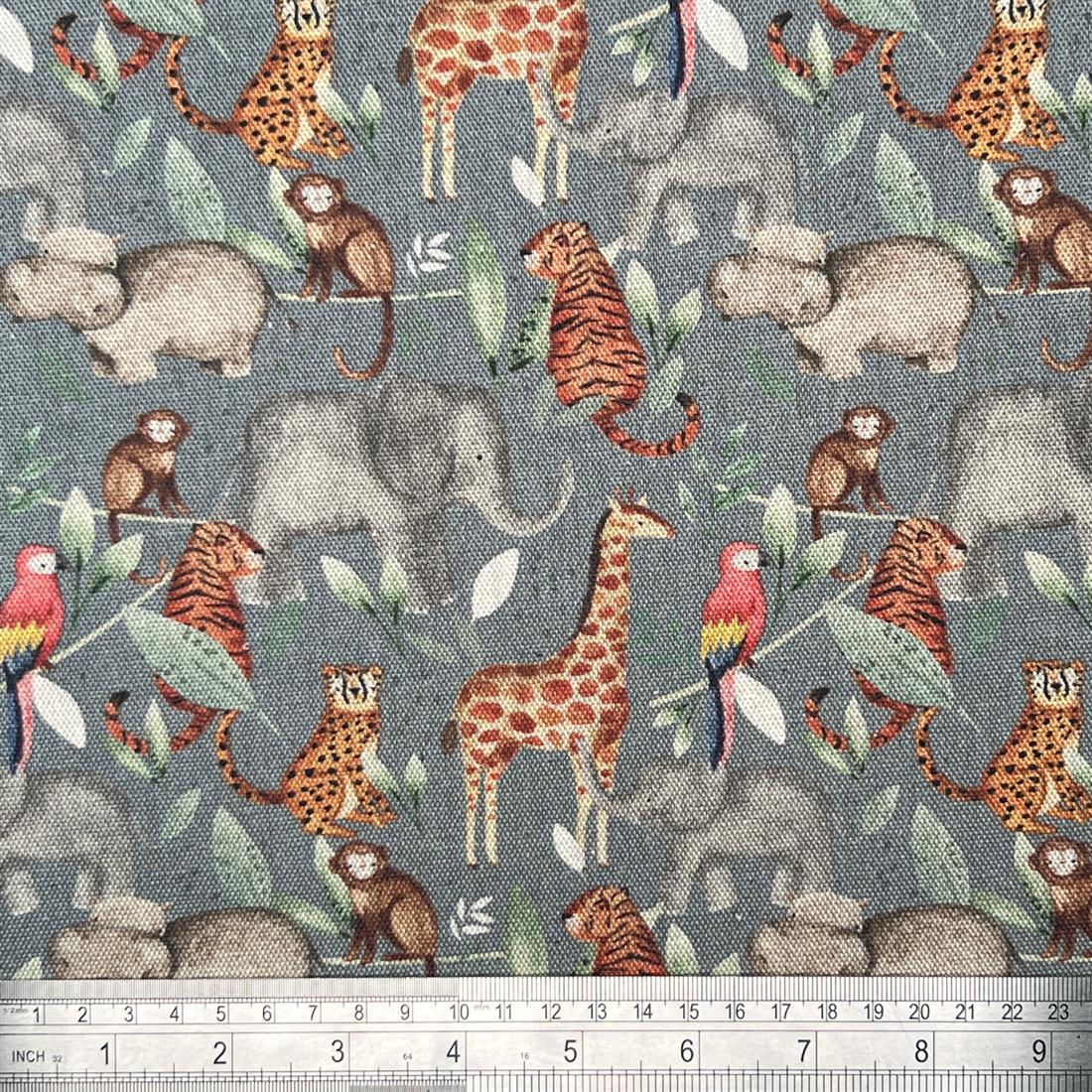 Grey In The Rainforest Steel Printed Pure Panama Fabric