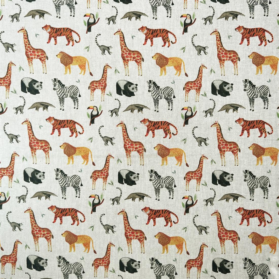 Natural Zoo Safari Printed Pure Panama Fabric