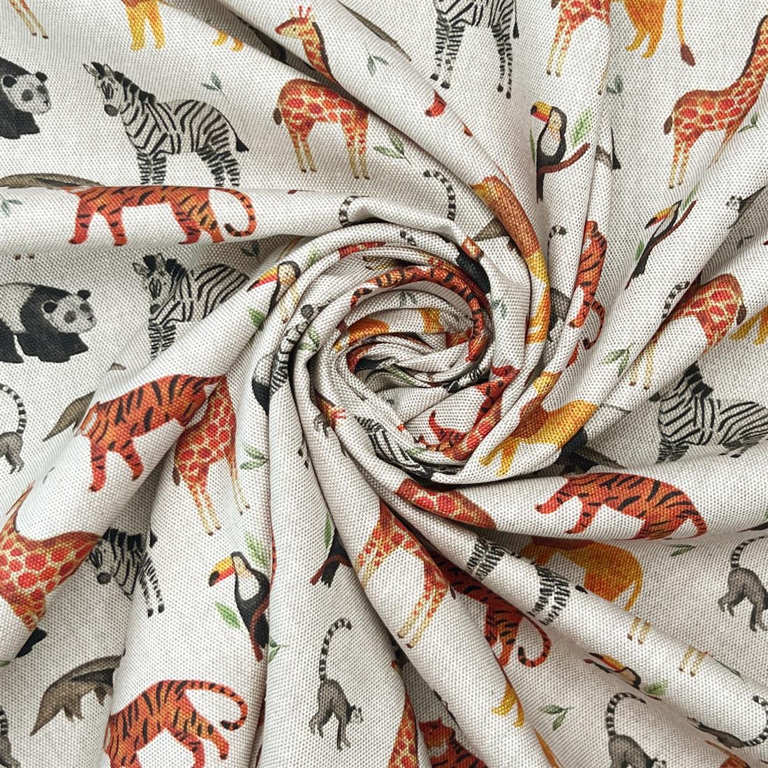 Natural Zoo Safari Printed Pure Panama Fabric