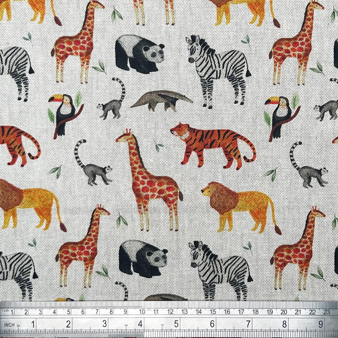 Natural Zoo Safari Printed Pure Panama Fabric