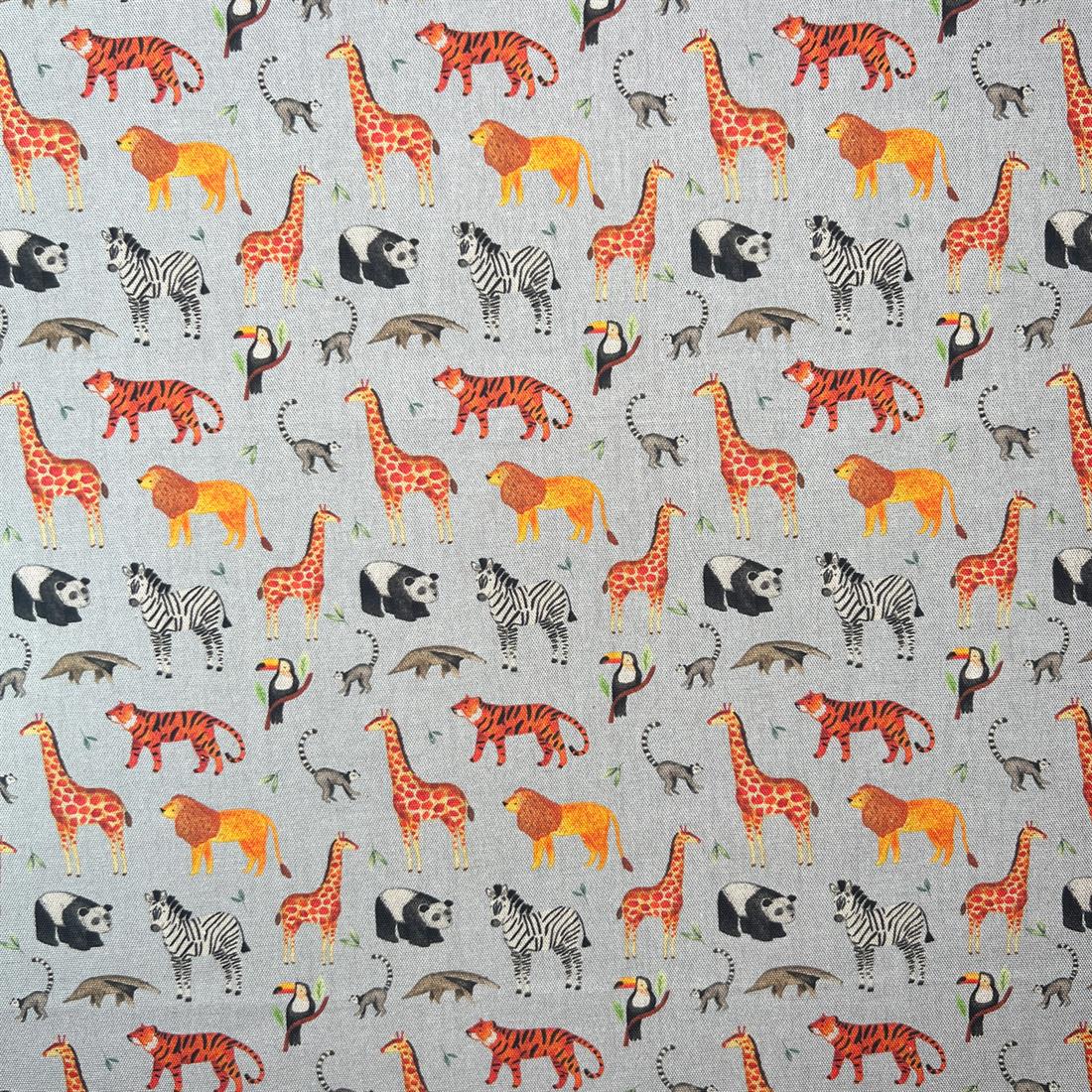Light Grey Zoo Safari Cloud Printed Pure Panama Fabric