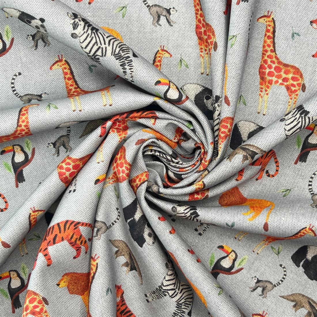 Light Grey Zoo Safari Cloud Printed Pure Panama Fabric