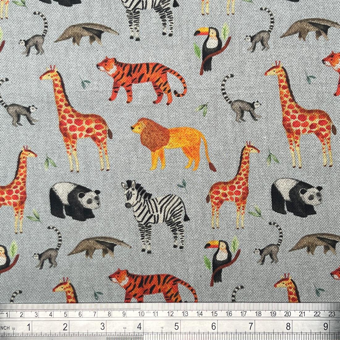 Light Grey Zoo Safari Cloud Printed Pure Panama Fabric