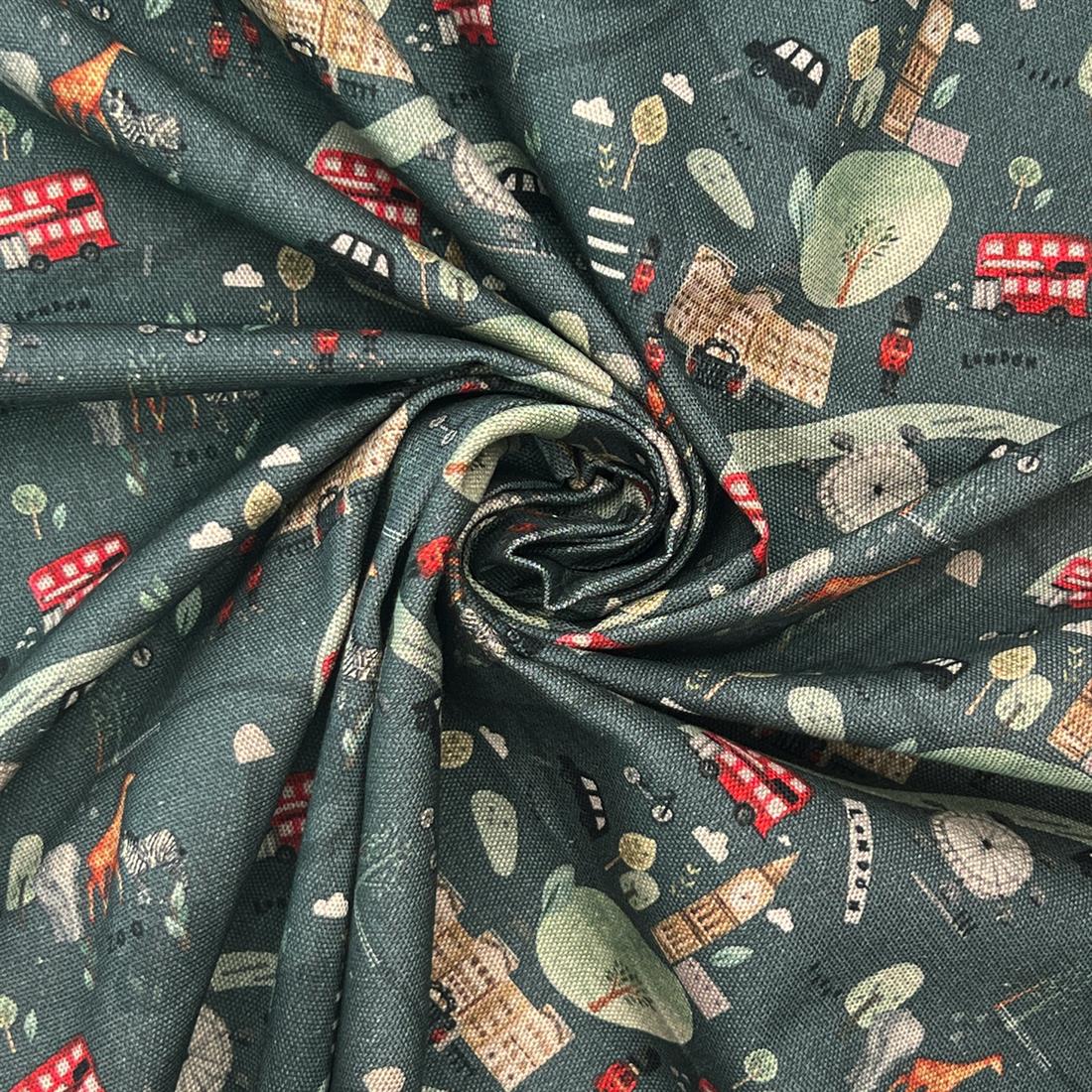 My Day in London Printed Pure Panama Fabric
