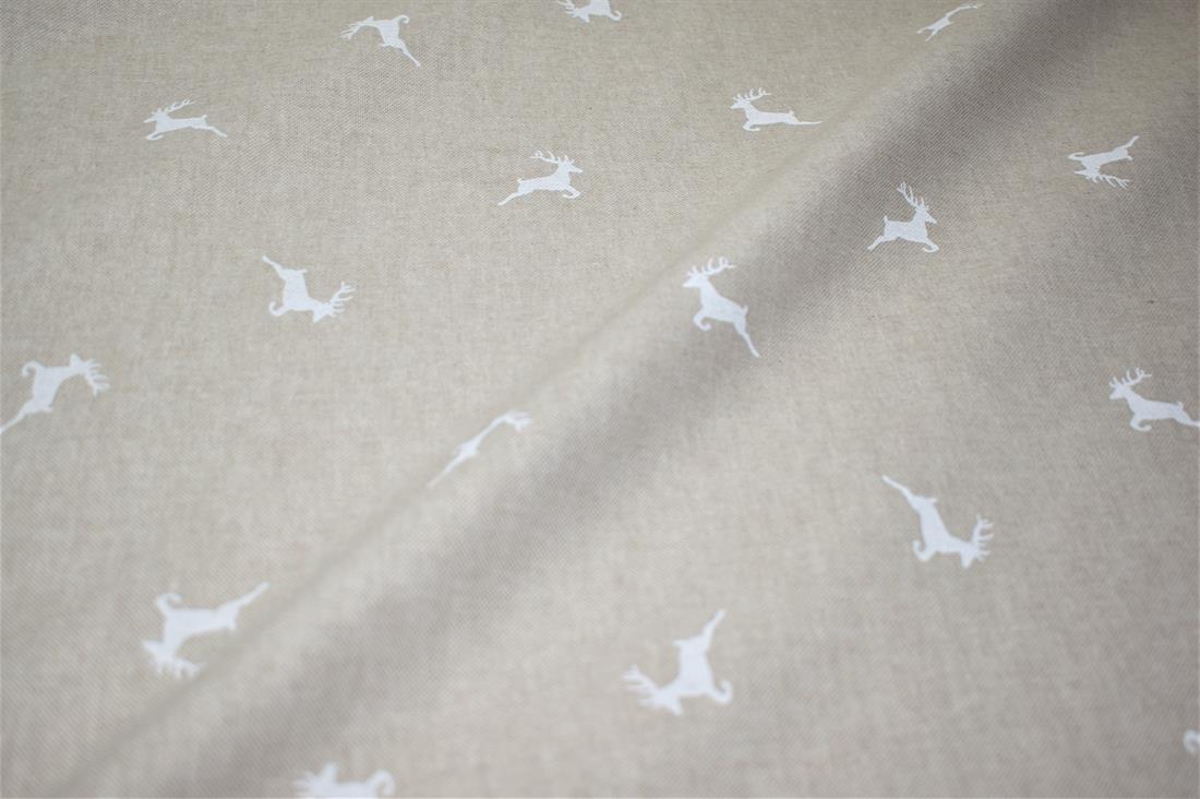 Light Grey Linen Stags Printed Canvas Fabric
