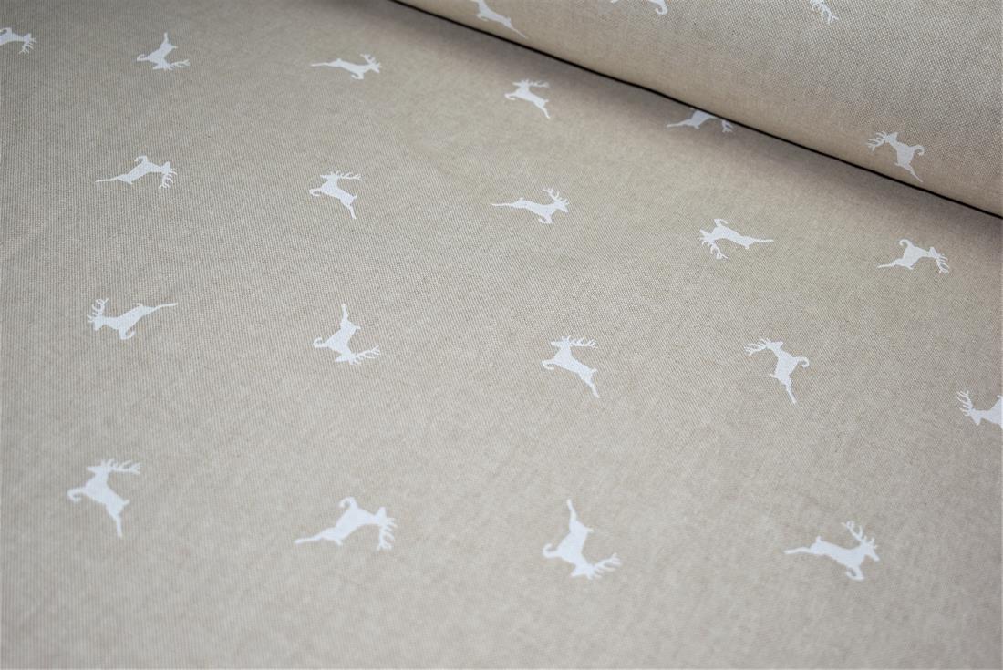 Light Grey Linen Stags Printed Canvas Fabric