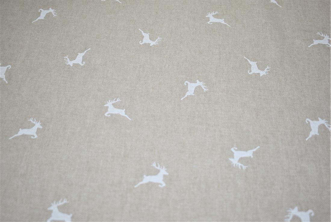 Light Grey Linen Stags Printed Canvas Fabric