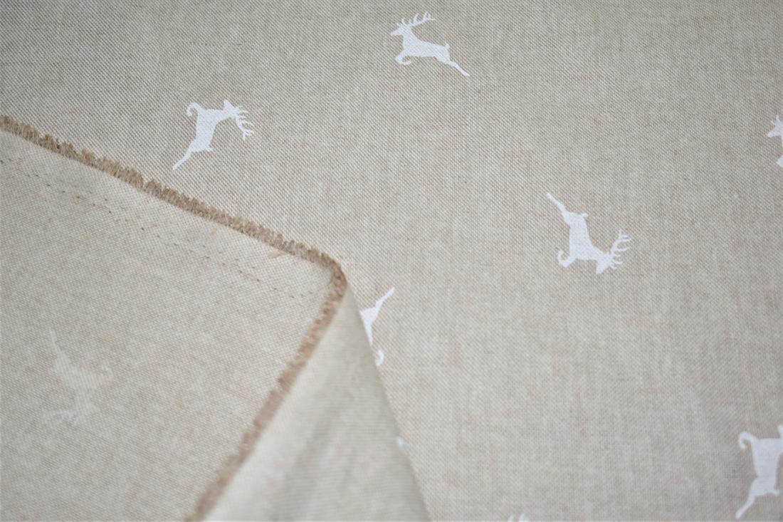 Light Grey Linen Stags Printed Canvas Fabric