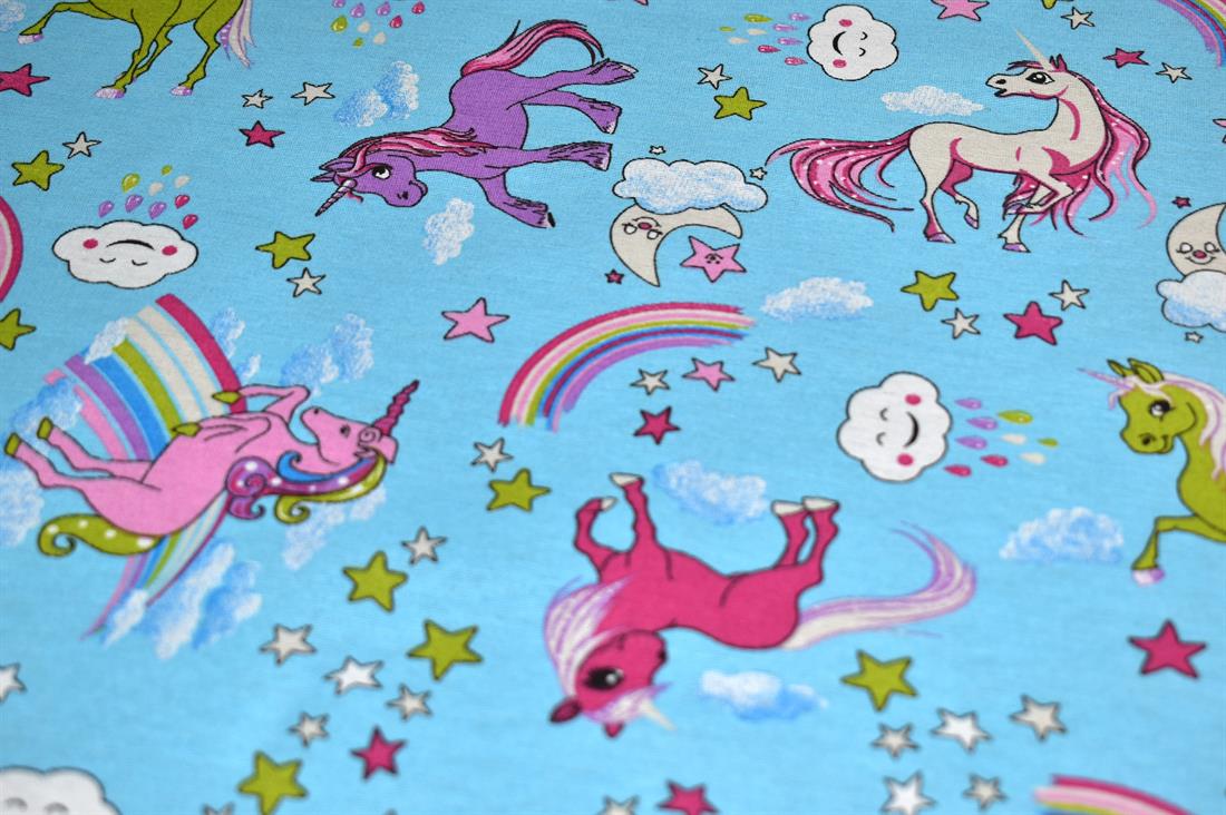 Blue Rainbow/ Unicorn Printed Digital Canvas Fabric
