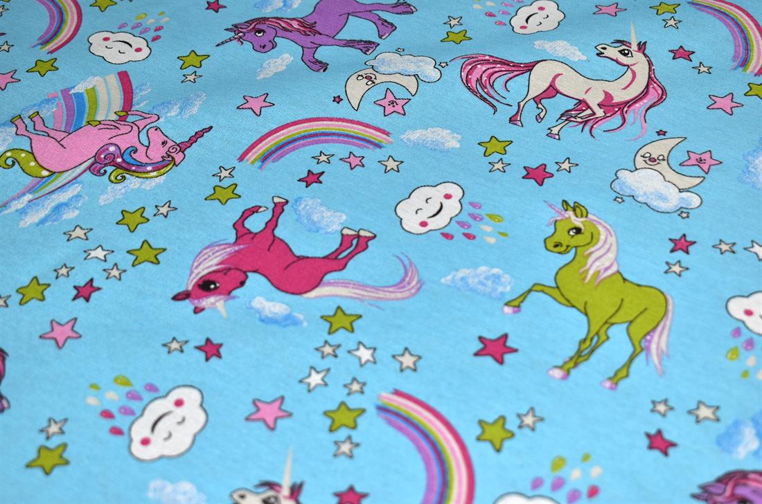 Blue Rainbow/ Unicorn Printed Digital Canvas Fabric