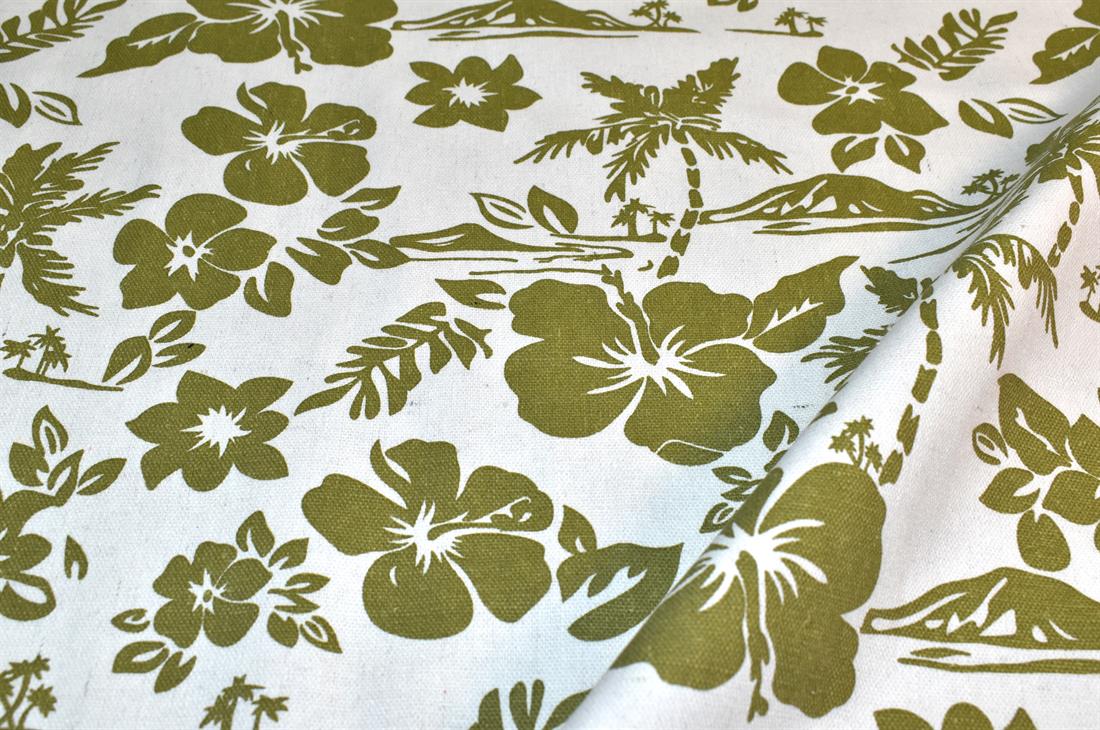 White & Sage Green Printed Cotton Canvas
