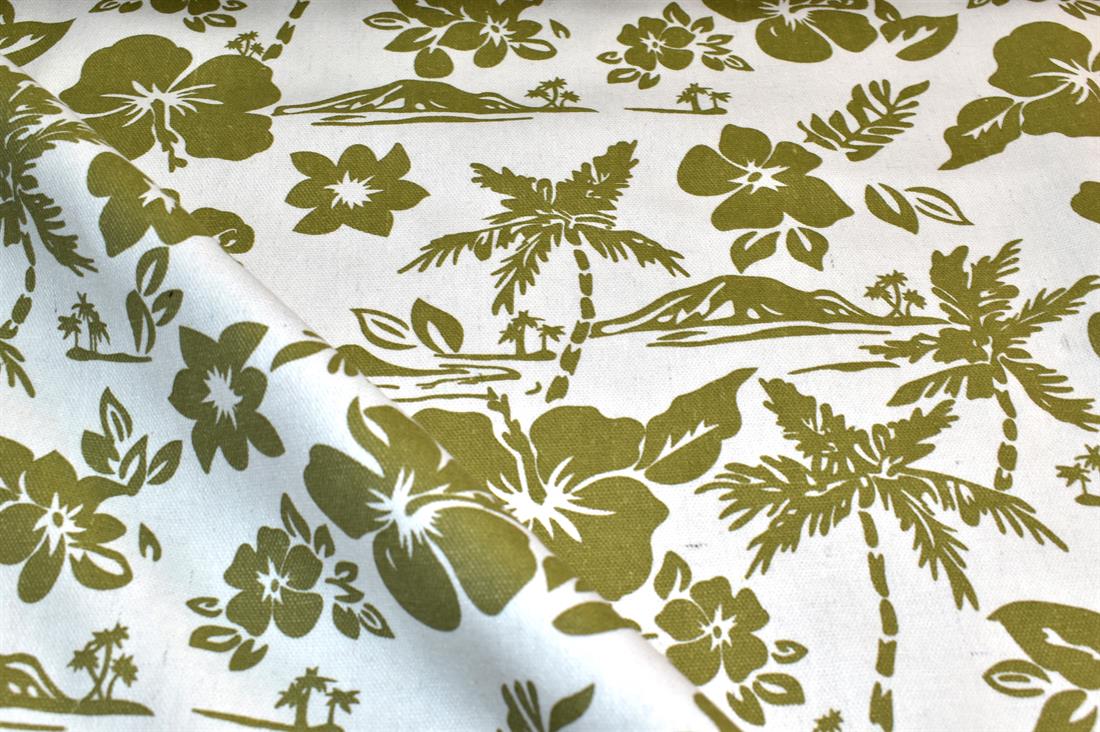 White & Sage Green Printed Cotton Canvas