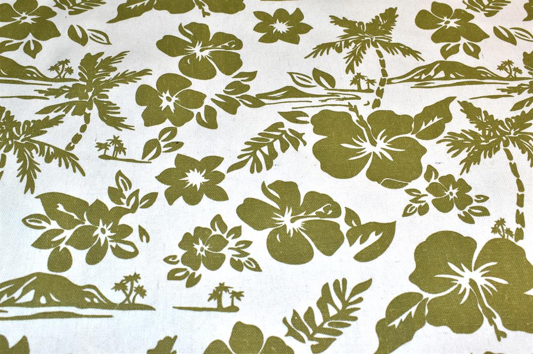 White & Sage Green Printed Cotton Canvas