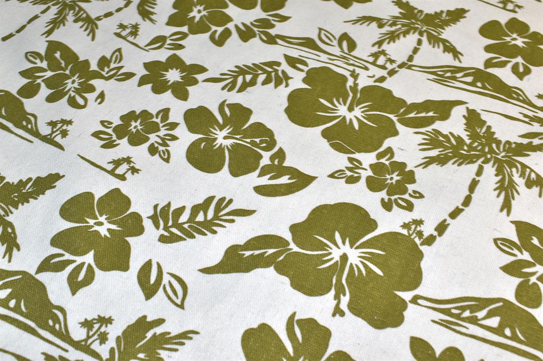 White & Sage Green Printed Cotton Canvas