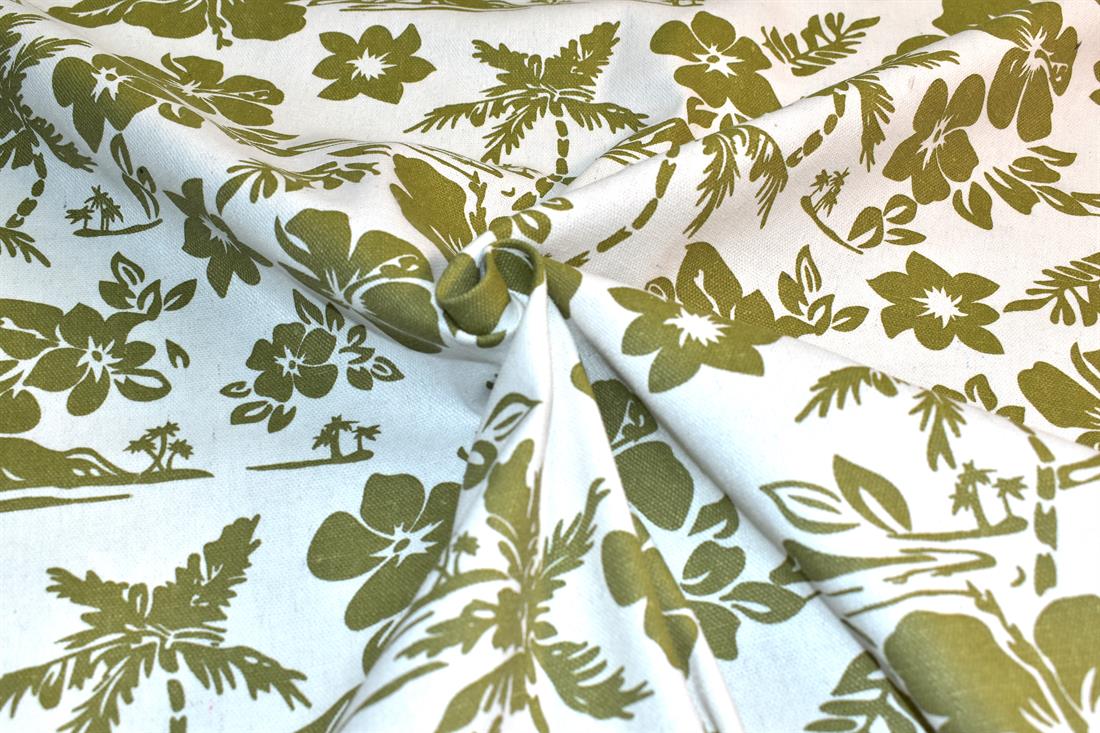 White & Sage Green Printed Cotton Canvas