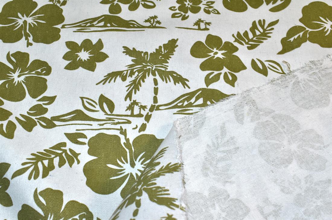 White & Sage Green Printed Cotton Canvas