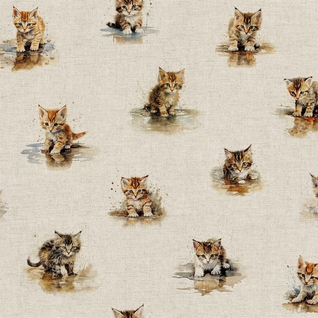 Natural Puddle Kittens All Over Printed Digital Canvas