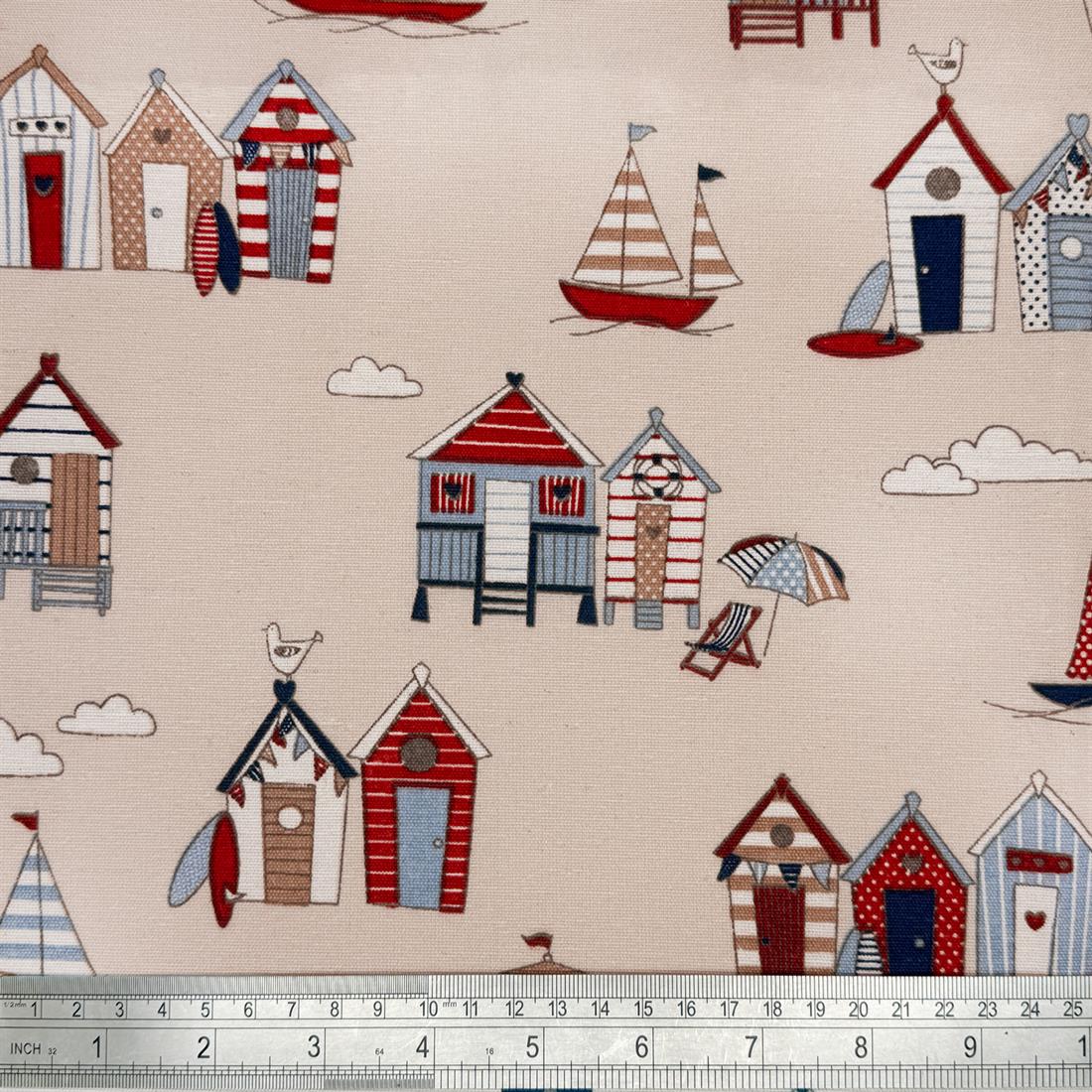 Beach Huts Printed Digital Canvas Fabric