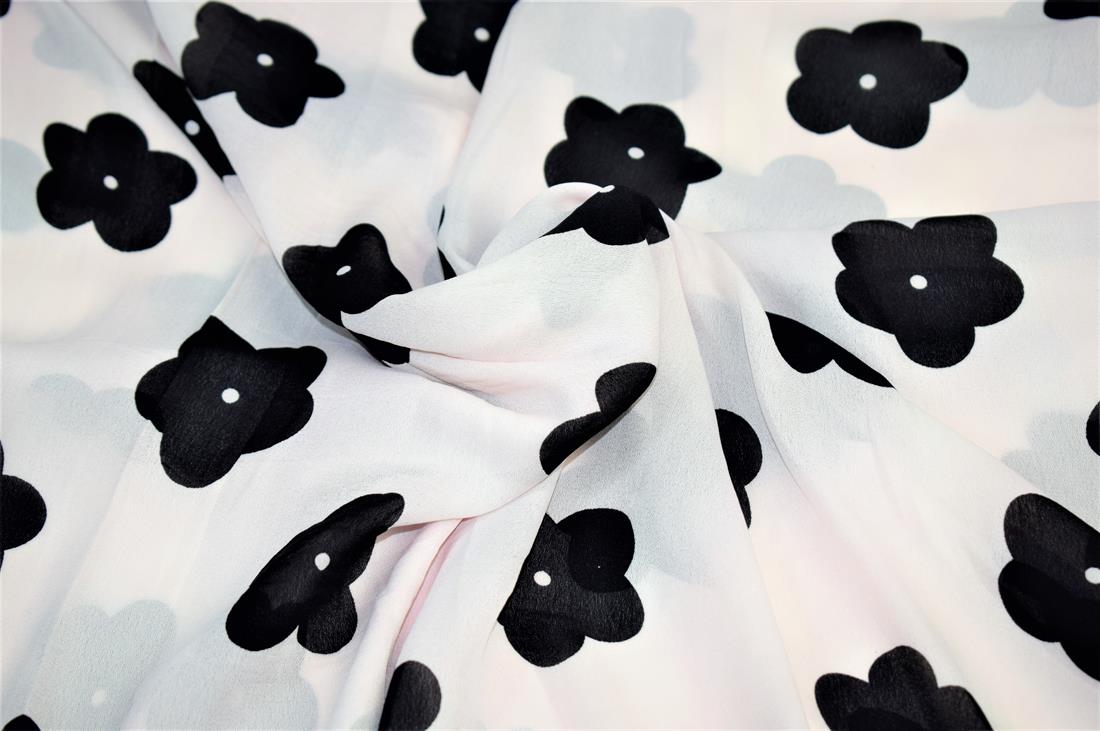 Baby Pink Quality Printed Chiffon, Flower Print