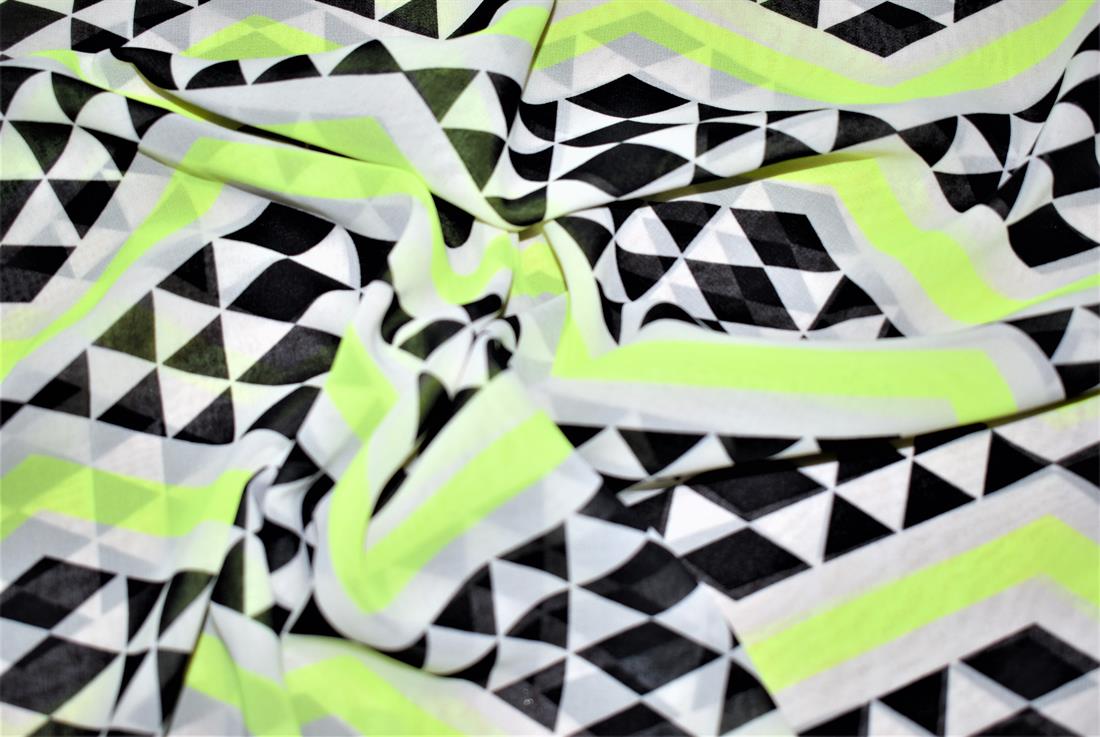 Lime & Black Quality Printed Chiffon