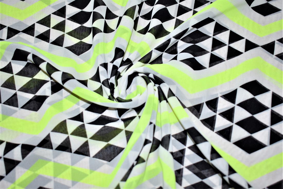 Lime & Black Quality Printed Chiffon