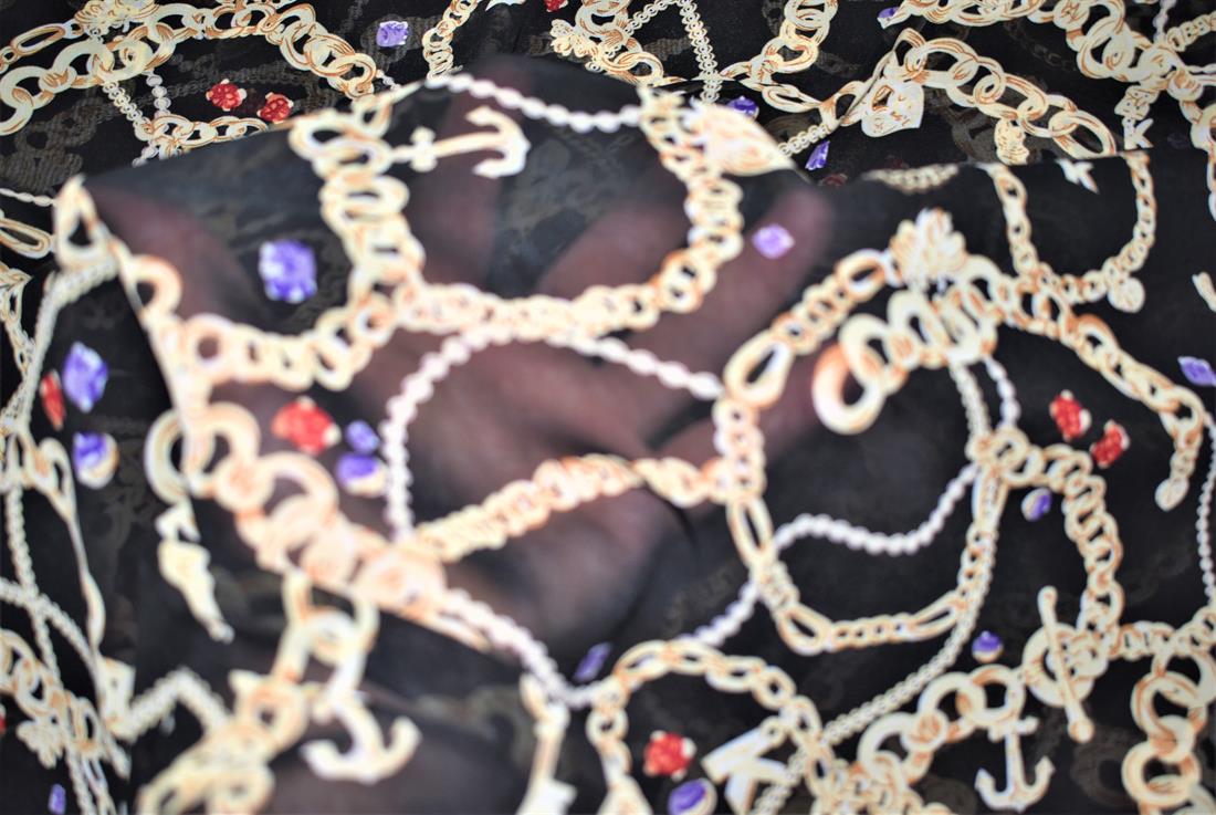 Black & Beige Quality Printed Chiffon