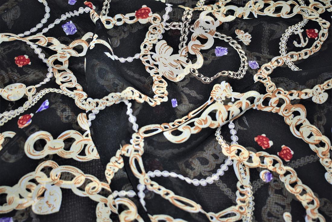Black & Beige Quality Printed Chiffon