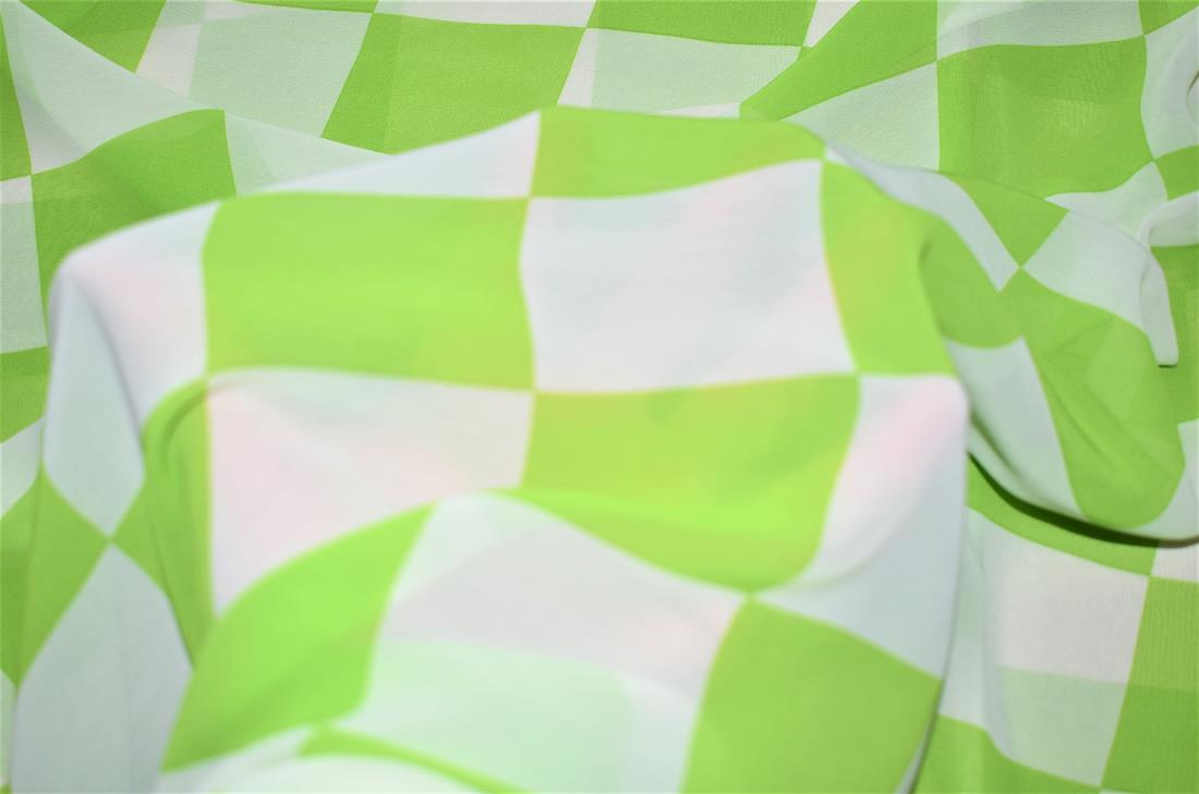 Lime Green & White Quality Printed Chiffon