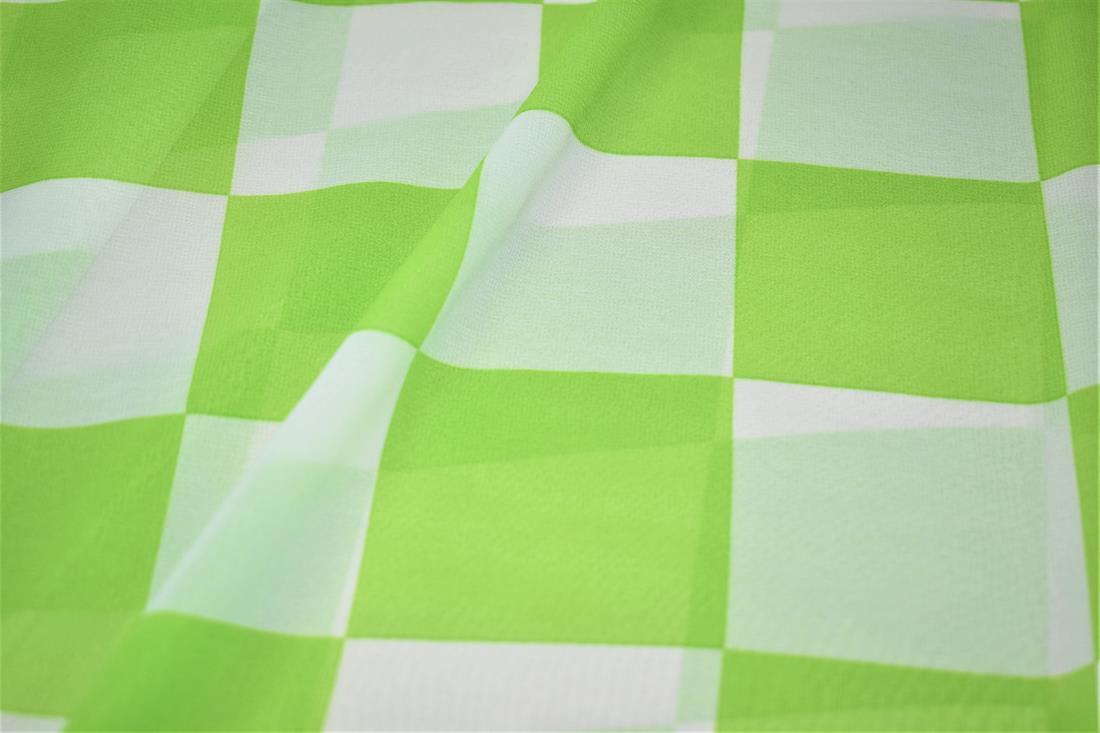 Lime Green & White Quality Printed Chiffon