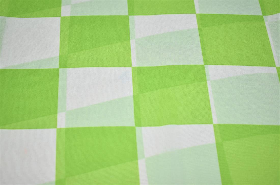 Lime Green & White Quality Printed Chiffon