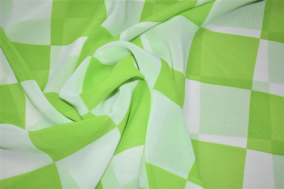 Lime Green & White Quality Printed Chiffon