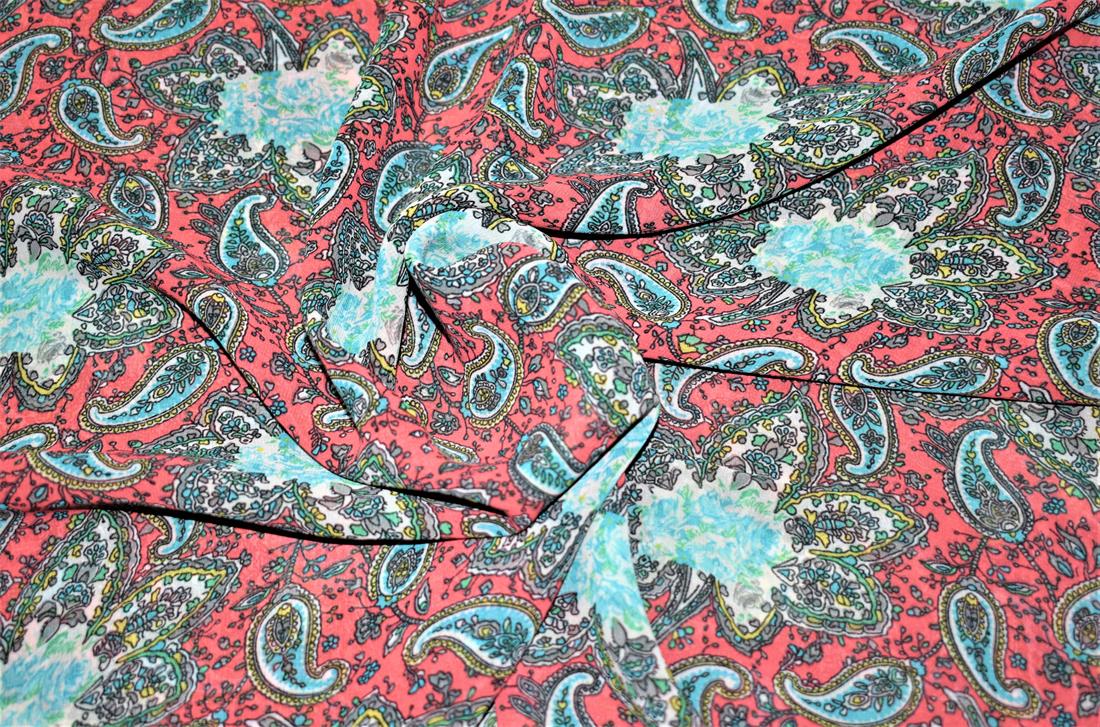 Tomato Red Printed Quality Chiffon, Flower Print