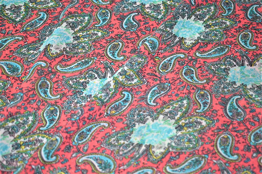 Tomato Red Printed Quality Chiffon, Flower Print