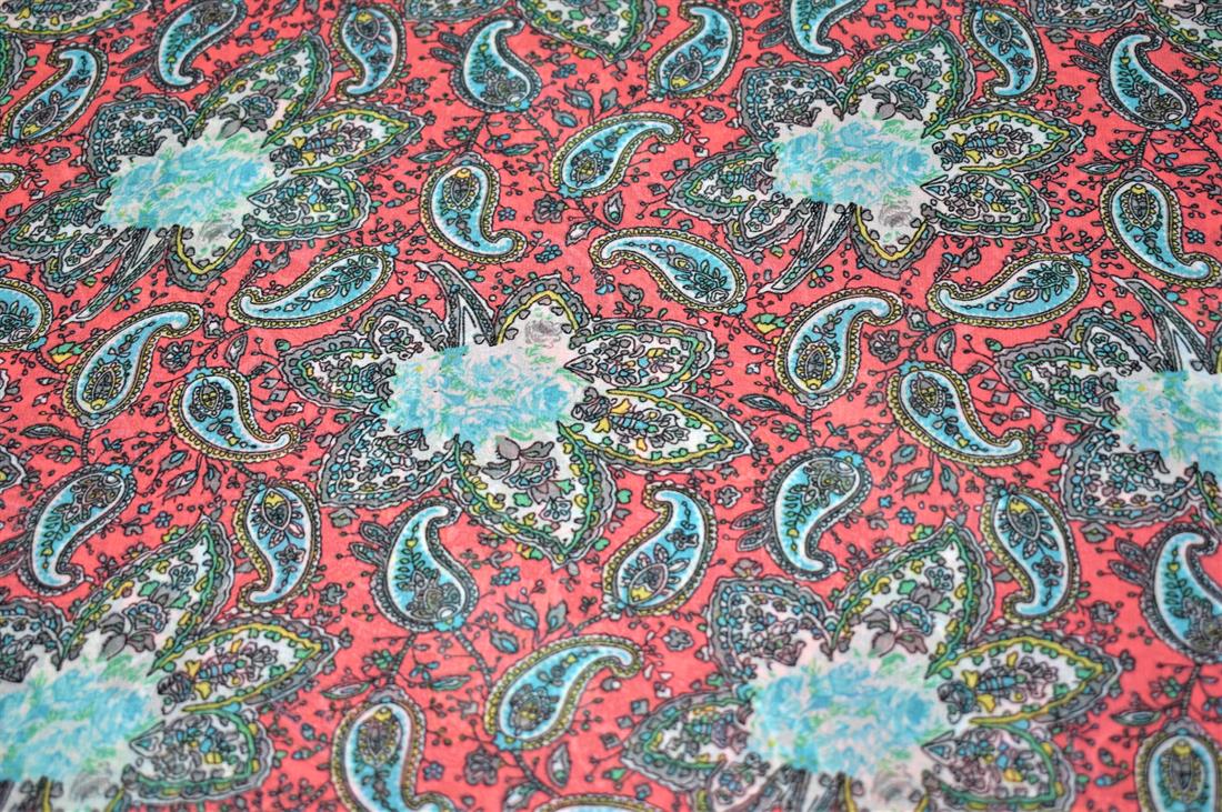 Tomato Red Printed Quality Chiffon, Flower Print