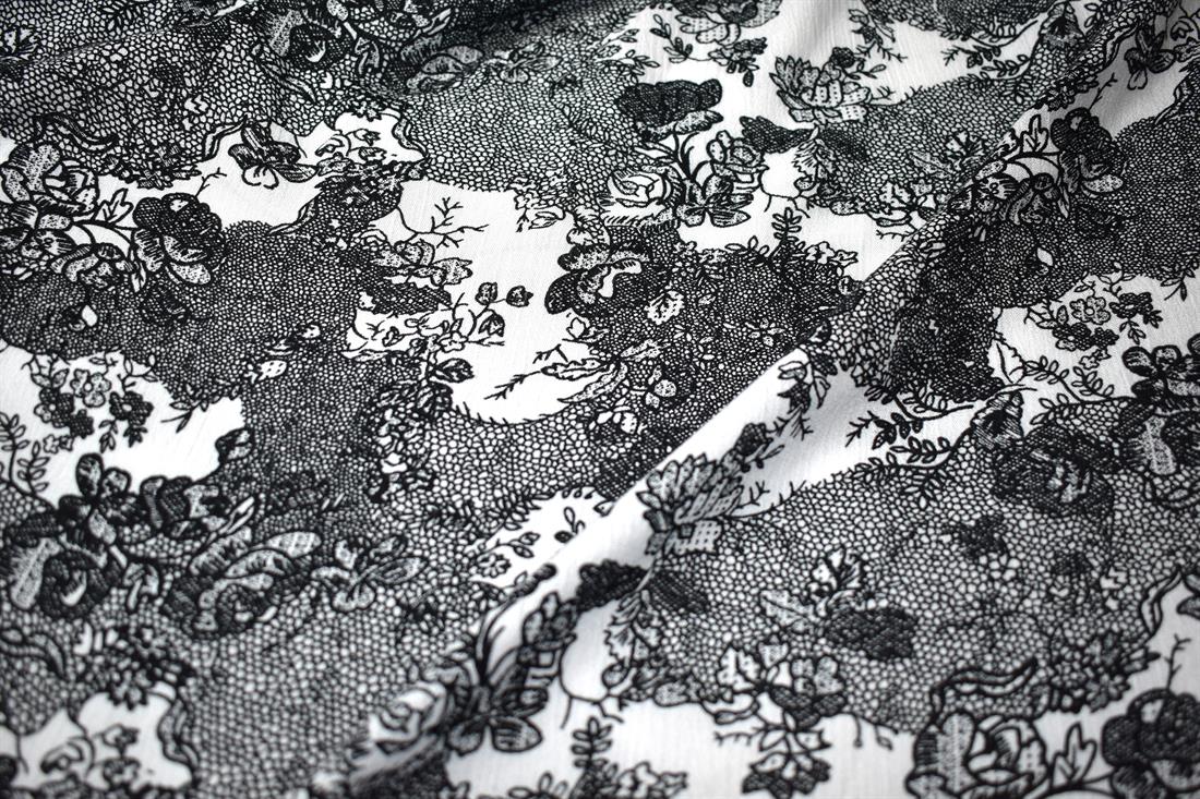 Black Printed Quality Medium Weight Chiffon, Flower Print