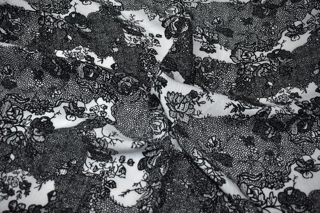 Black Printed Quality Medium Weight Chiffon, Flower Print