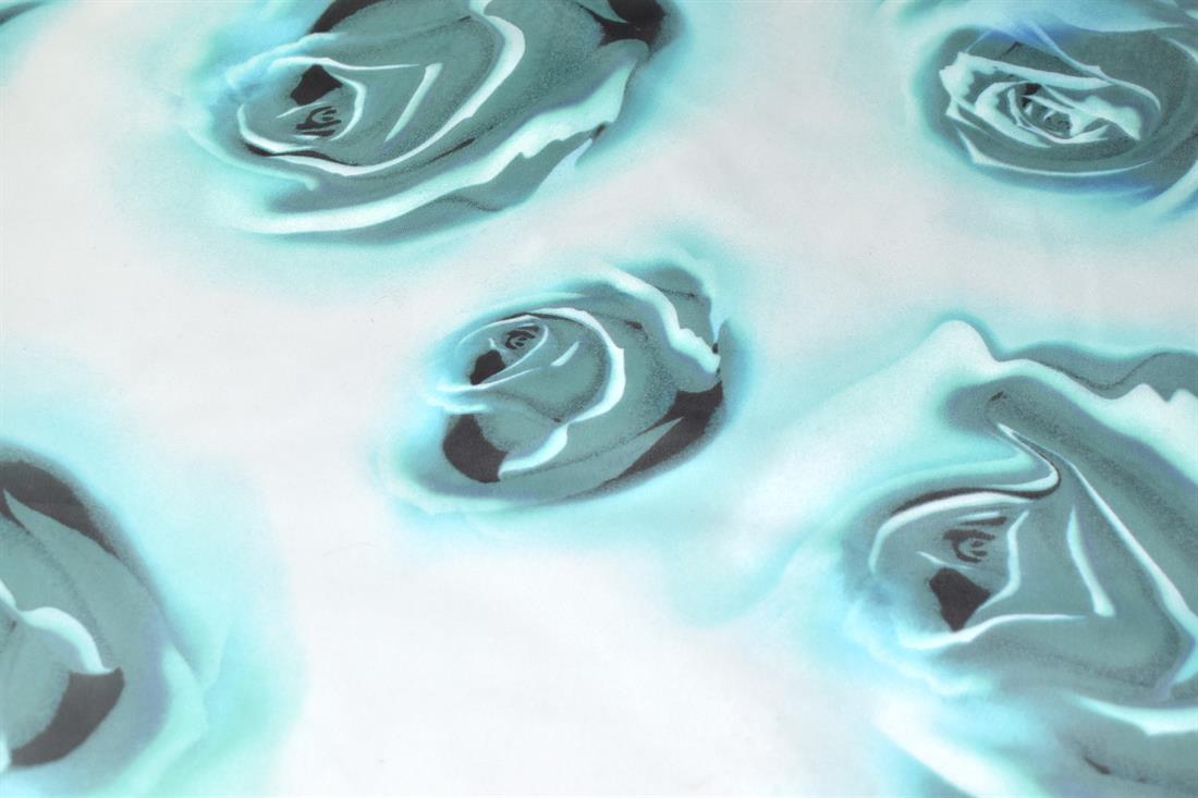 Turquoise Vintage Roses Printed Quality Chiffon, Flower