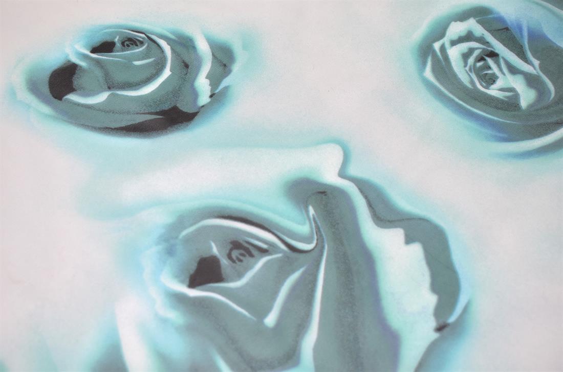 Turquoise Vintage Roses Printed Quality Chiffon, Flower