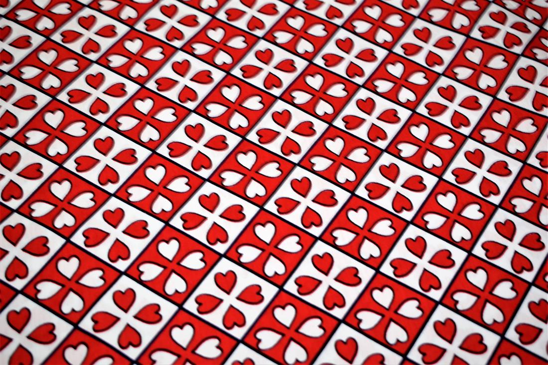 Red & White Hearts Print Cotton Poplin Fabric