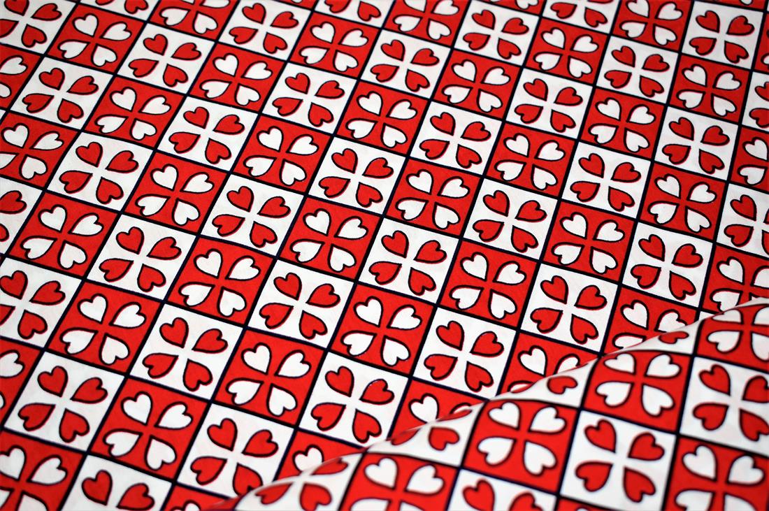 Red & White Hearts Print Cotton Poplin Fabric