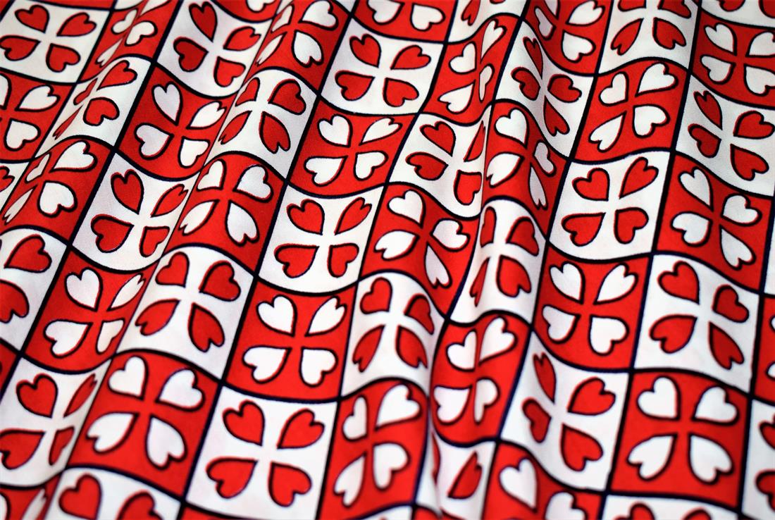 Red & White Hearts Print Cotton Poplin Fabric