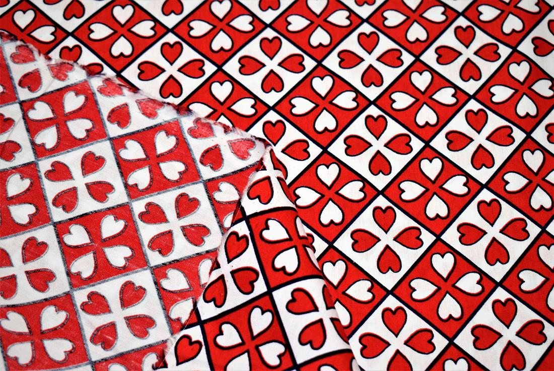 Red & White Hearts Print Cotton Poplin Fabric