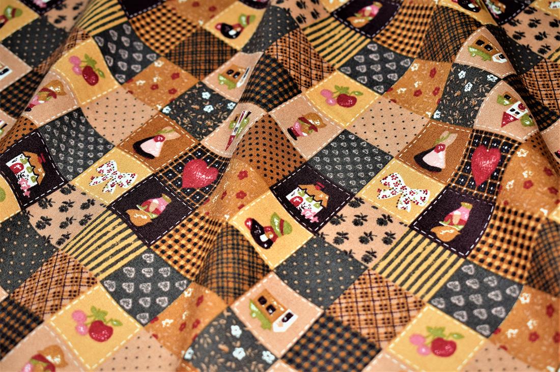 Brown Picnic Print Cotton Poplin Fabric