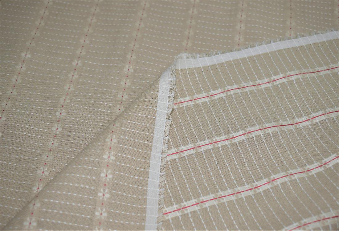 Beige Pin Stripes Print Cheesecloth 100% Cotton Fabric