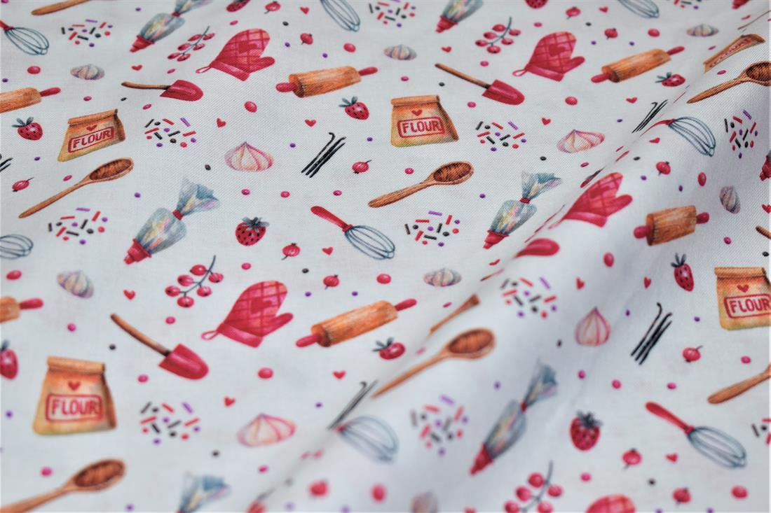 White Bake Off Crafty Cottons Digitally Printed 100% Fabric