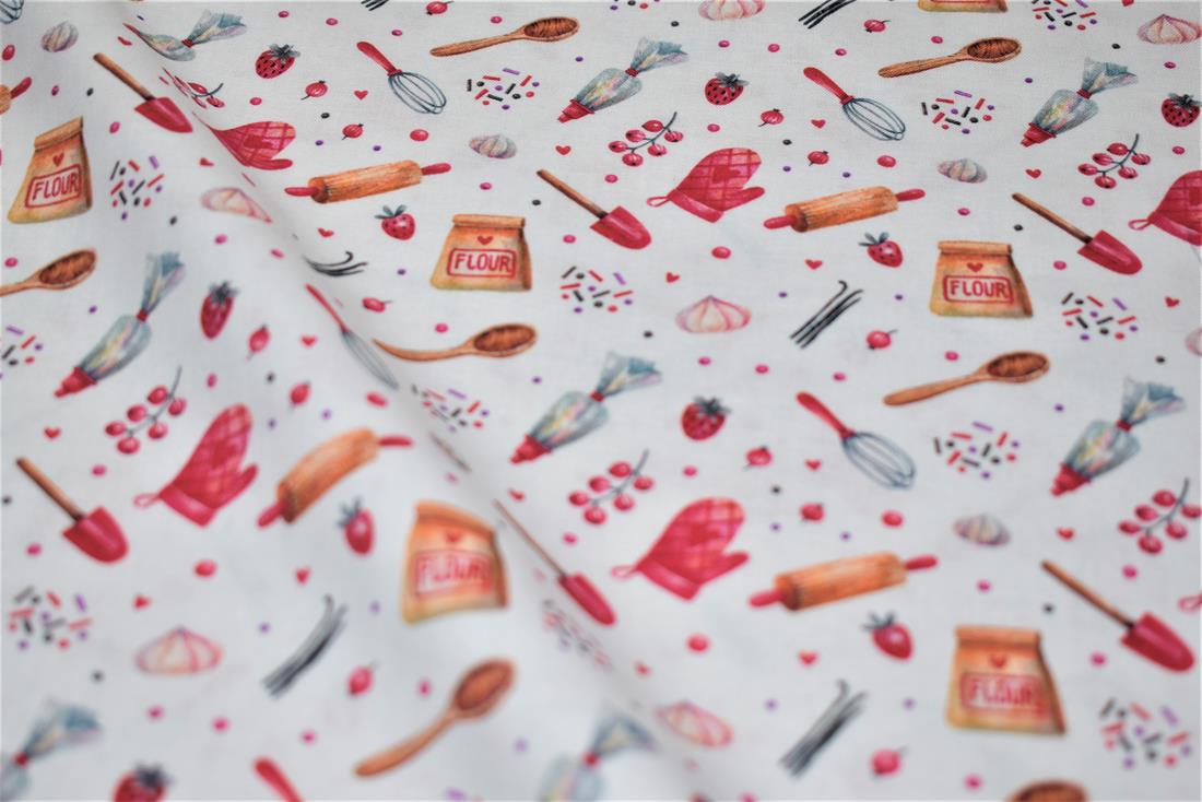 White Bake Off Crafty Cottons Digitally Printed 100% Fabric