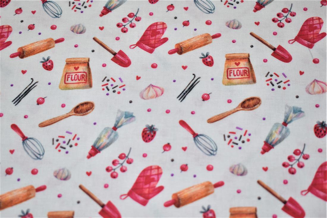 White Bake Off Crafty Cottons Digitally Printed 100% Fabric