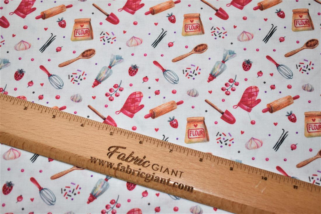 White Bake Off Crafty Cottons Digitally Printed 100% Fabric
